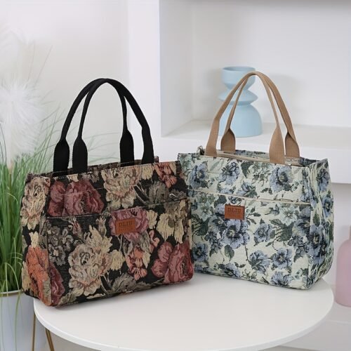 Women's Tote Bag New Product, Thickened Knitted Jacquard Fabric, Tote Bag, Work Portable Shopping Bag, Outing Storage Bag, Women's Bag, Retro, Large Capacity, Ethnic Style, Daily Use, Back-to- Season, Ramadan Festival, Square Bag, hand-carried bag, suitable for and office