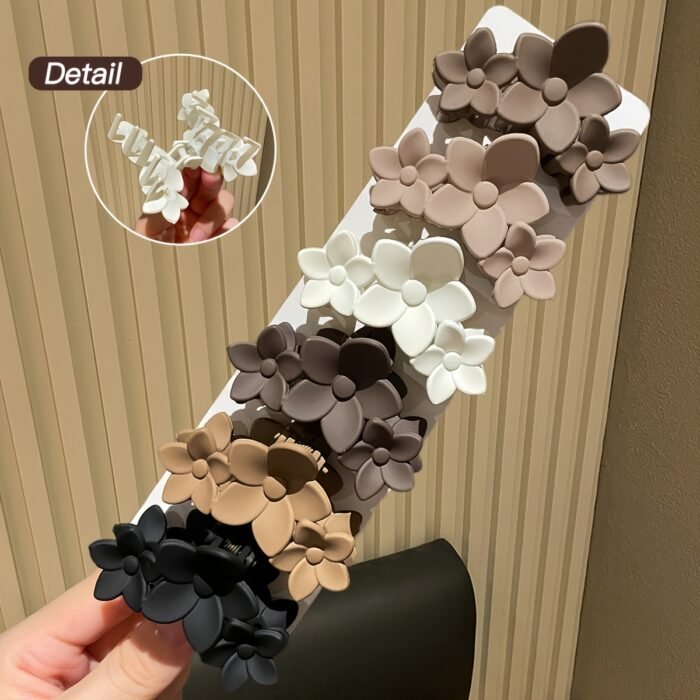 6pcs Women's Style, Multiple Colors, Stylish and Minimalist Medium Flower Shark Clips, Suitable for Daily Use, Gift Hair Accessories - Image 7