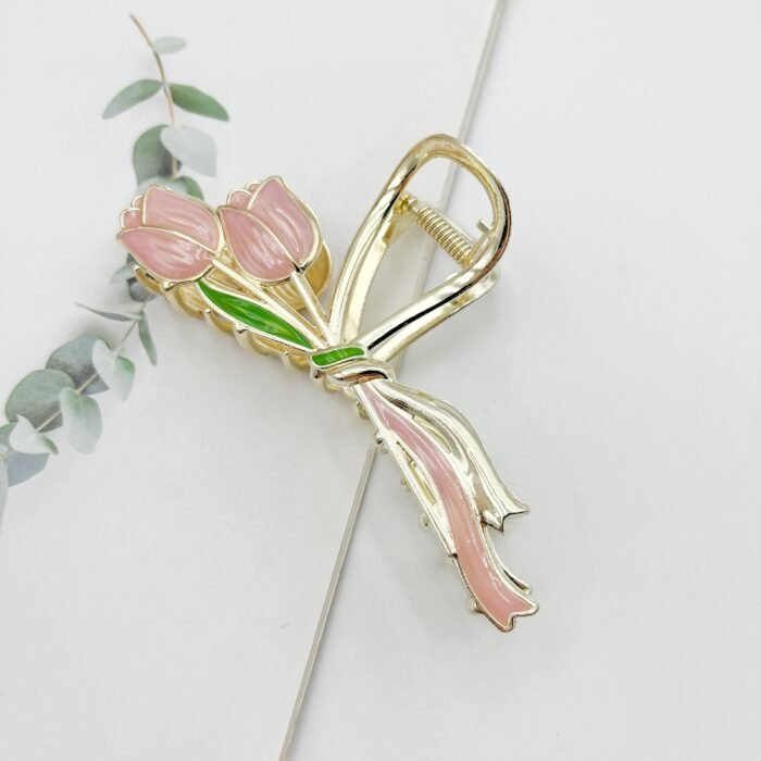 Elegant Tulip Metal Hair Claw - Large Floral Shark Clip for Women, Chic & Cute Hair Accessory - Image 8