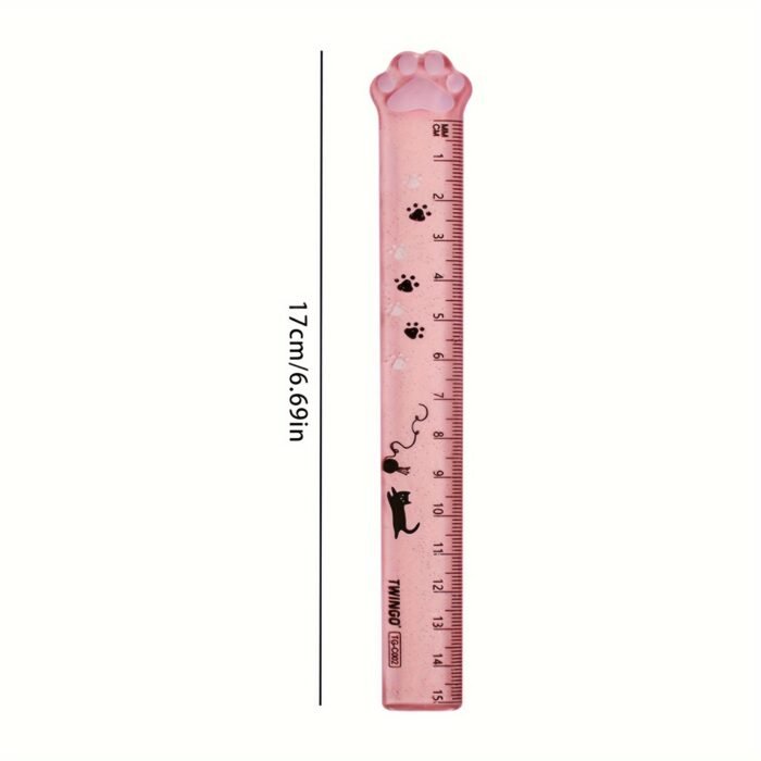 Cat Claw Cute Ruler Random One Animal Ruler, Cute Ruler, Kawaii Stationery, Novelty Straight Ruler, Measuring Tool, Stationery, Pink & Clear With Paw Pattern - Image 5