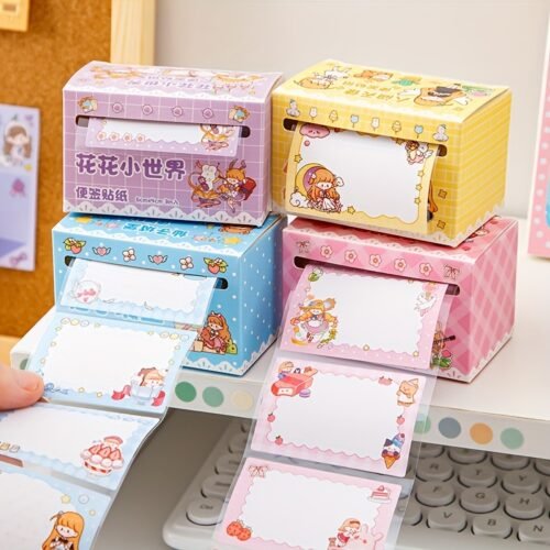 70sheets Boxed Cute Cartoon Girl Series Pull-Out Sticky Notes School Office Tearable Note Paper Set