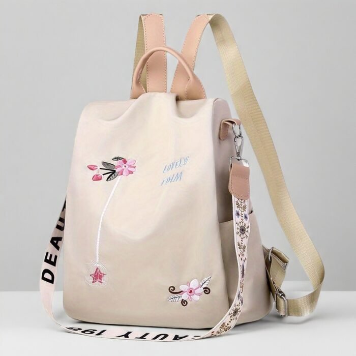 Ethnic-Inspired 3D Floral Embroidery Backpack for Women - Soft Nylon, Casual Style, Utility Pocket, Non, Black, Beige, Blue, Casual Travel Bag|Ethnic Embroidery Bag|Durable Zipper Closure, Backpack - Image 13