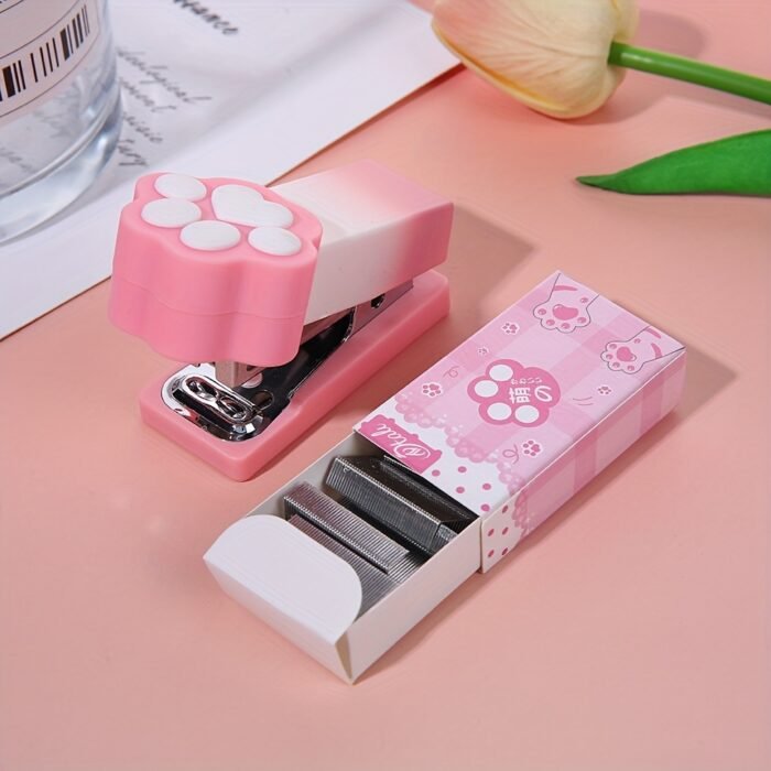 Mini Cartoon Stapler Set - Cute Portable Handheld Iron Staplers for Office and Student Use, Pastel Colors, Paw Design, Ideal for Organizing Papers and Cultural Supplies - Image 4