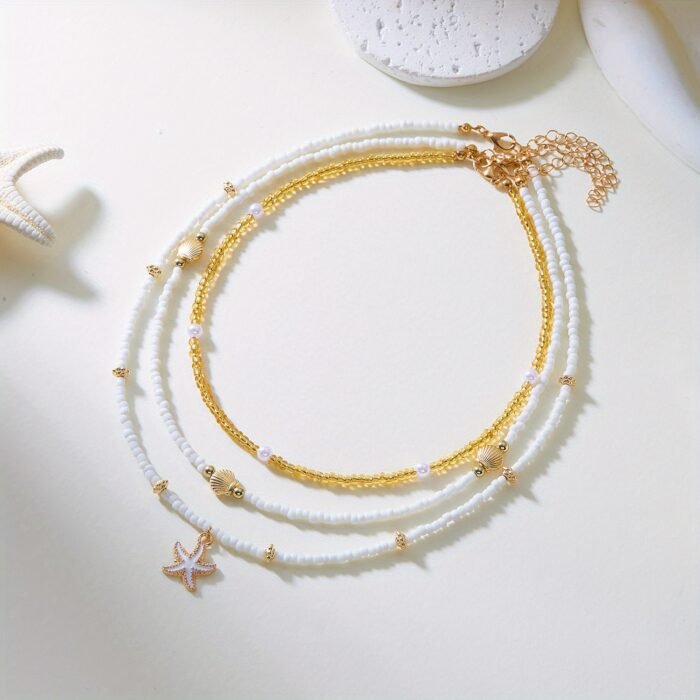 3pcs Dainty Layered Necklace Set for Women- Resin Material Handmade Seaside Shell & Starfish Pendant Multilayer, Perfect for Summer Beach Vacation, Beach Accessories - Image 6