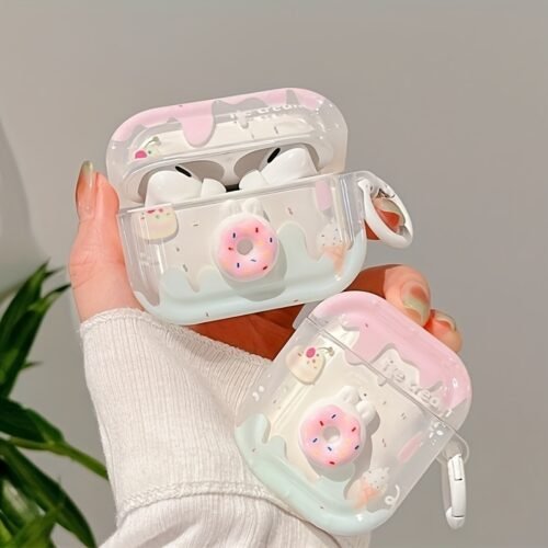 Pink donuts suitable for Apple wireless Wireless AirPods Pro 1, 2, 3 earphones silicone protective case for women