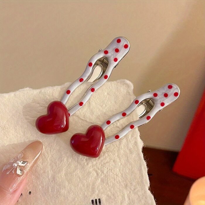 2pcs/4pcs Retro Fashion Heart Polka Dot Hair Clips, Cute Duckbill Clip, Bangs Barrette, High-End Edge Clamps Versatile Accessories for Spring and Summer - Image 3