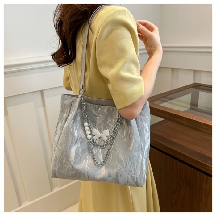 Women's Tote Bag Women's Crossbody Bag 2025 Commuter Large Capacity New Summer Silvery Shoulder Bag - Image 12