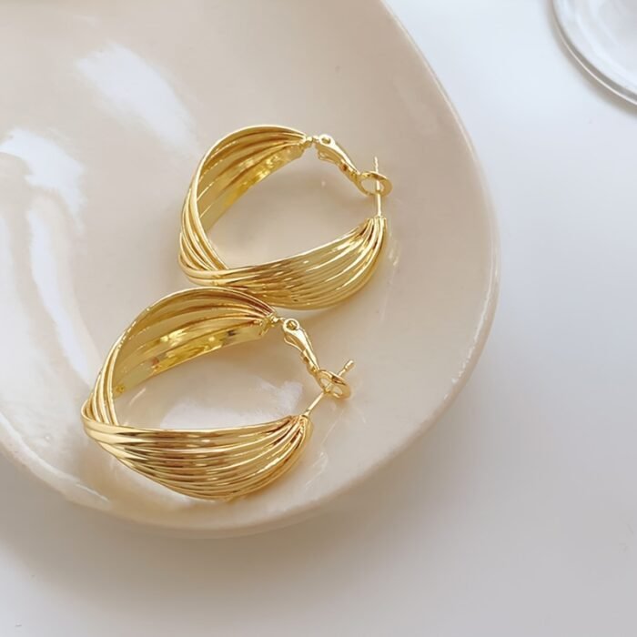 Elegant Golden-Tone Textured Hoop Earrings for Women - Perfect for Parties, Daily Wear & Special Occasions, Banquets, Music Festival, Travel Photography - Image 8
