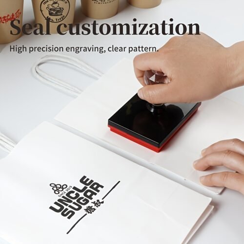 Custom Square Logo Stamp, Personalized Seal for Wedding Invitations, Floral & Store Logos, Office Supplies, Black Ink, English Text, Durable Plastic Material