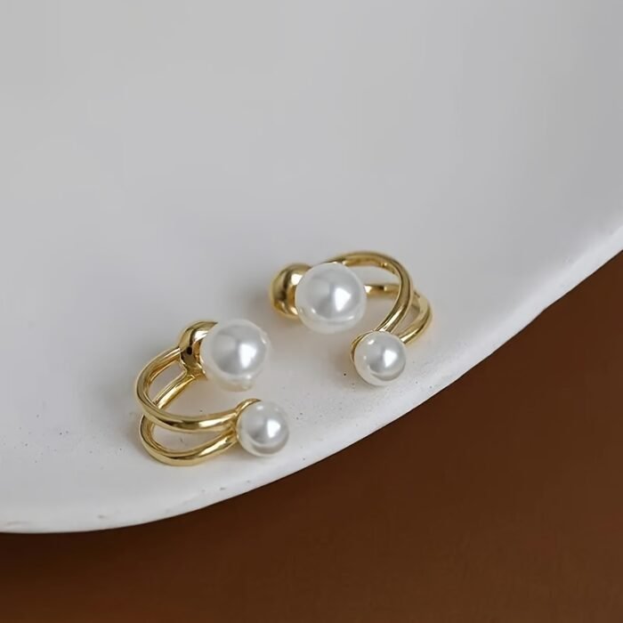 [Elegant Pearl Earrings] Golden-Tone Zinc Alloy Earrings, Elegant Faux Imitation Pearl Stud Earrings | Classic Round White Imitation Pearl, Minimalist Earrings, Versatile Jewelry for Casual Attire and Special Occasions, Seasonal Accessories - Image 8