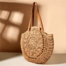 Summer Hollow Design Round Straw Tote Bag, Minimalist Woven Women's Tote Bag, Beach Bag, Suitable for All Seasons