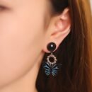 1 Pair of French Style Sweet And Cool Hot Feeling Forest Black And Blue Color Matching Butterfly Earrings Suitable for Women to Wear at Daily Gatherings And Parties