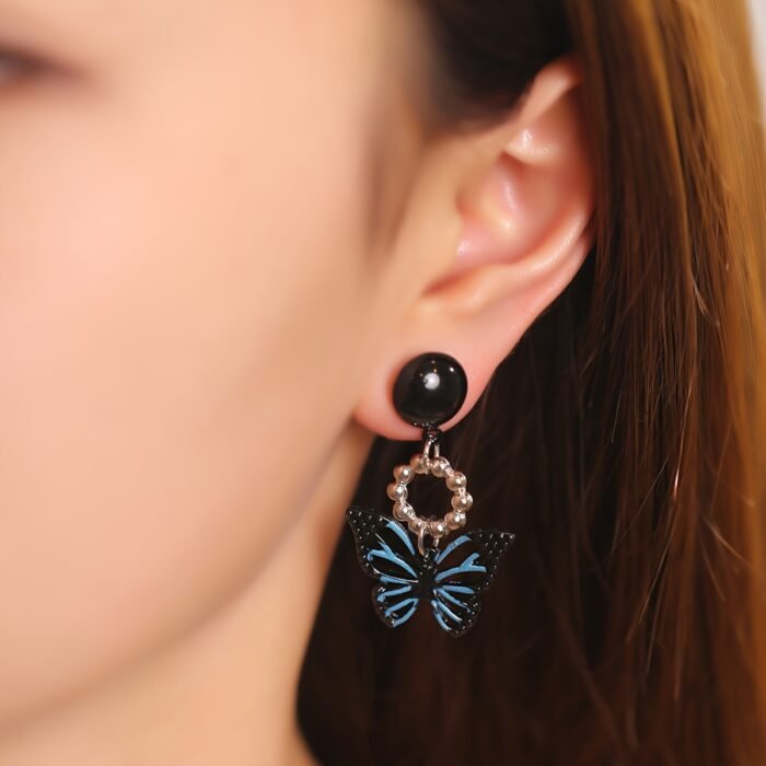 1 Pair of French Style Sweet And Cool Hot Feeling Forest Black And Blue Color Matching Butterfly Earrings Suitable for Women to Wear at Daily Gatherings And Parties - Image 2