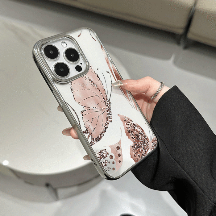 A Shimmering Butterfly Print Phone Case for Iphone Models Including 11 Pro Max, 11, 11 Pro, 12, 12 Pro, 12 Pro Max, 13 Pro Max, 13, 13 Pro, 14, 14 Pro, 14 Pro Max, 14 Plus, 15 Pro Max, 15, 15 Pro, 16, 16 Pro, 15 Plus, 16 Pro Max, And 16 Plus, Featuring a Soft Transparent Design with a Silver Electroplated Frame. A Special Gift for Boyfriends, Girlfriends, Lovers, Or Best Friends. - Image 4