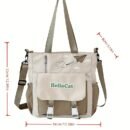 Women'S Large Capacity Shoulder Bag - Lightweight, Stylish & Versatile Tote with Adjustable Strap, Zipper Closure, and Playful Cat & Heart Design in Brown, Perfect for Students, Travel, and Everyday Us