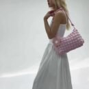 Chic Bubble Flower Shoulder Bag for Women, Lightweight Pleated Tote for Shopping & Daily Commute, Versatile Single-Strap & Crossbody Bag in Black, Pink, White - Polyester Lined, Zip Closur
