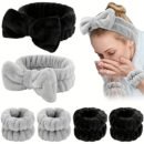 Solid Color Butterfly End Headband Wristband Set Women'S Wash Beauty Makeup Headband Wrist Flannel Hair Accessories Headwear Face Wash Headband Wrist Set Plush Elastic Headband Ladies Accessories Set