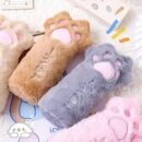 Cute Plush Cat Paw Pen Case, Large Capacity Korean Style Ins Fashion Stationery Pencil Pouch, Adorable Fluffy Pencil Holder for School and Office Supplies