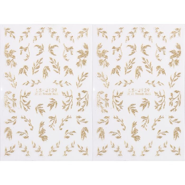 2pcs Golden Glitter Leaf Design Nail Stickers, Self-Adhesive Willow Leaf Pattern for DIY Salon, Women and 'S Nail Art Supplies LS-J - Image 6