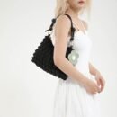 Chic Bubble Flower Shoulder Bag for Women, Lightweight Pleated Tote for Shopping & Daily Commute, Versatile Single-Strap & Crossbody Bag in Black, Pink, White - Polyester Lined, Zip Closur