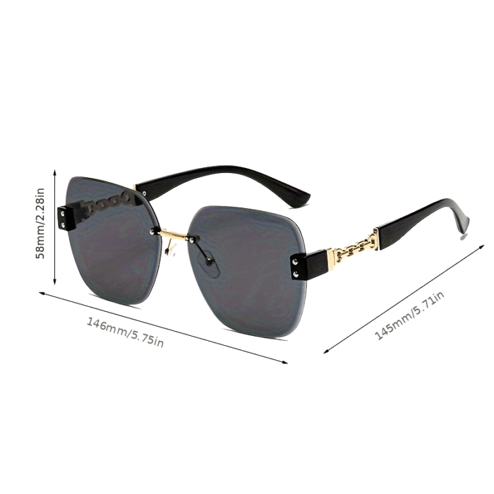 [Stylish Eyeglasses] Stylish Eyeglasses | Chain Temple Large Frame Retro Rimless Edge Trimmed Glasses - Image 11