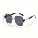 [Stylish Eyeglasses] Stylish Eyeglasses | Chain Temple Large Frame Retro Rimless Edge Trimmed Glasses