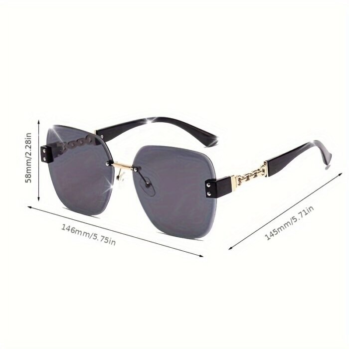 [Stylish Eyeglasses] Stylish Eyeglasses | Chain Temple Large Frame Retro Rimless Edge Trimmed Glasses - Image 16