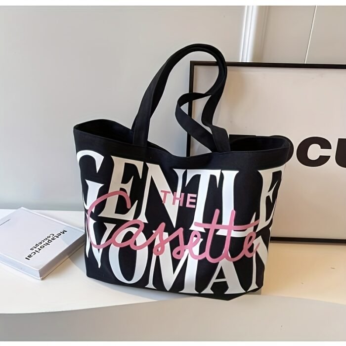 Korean Niche Canvas Bag for Women, New Fashionable Large Capacity Tote Bag with Letter Design, Shoulder Class Ba - Image 3