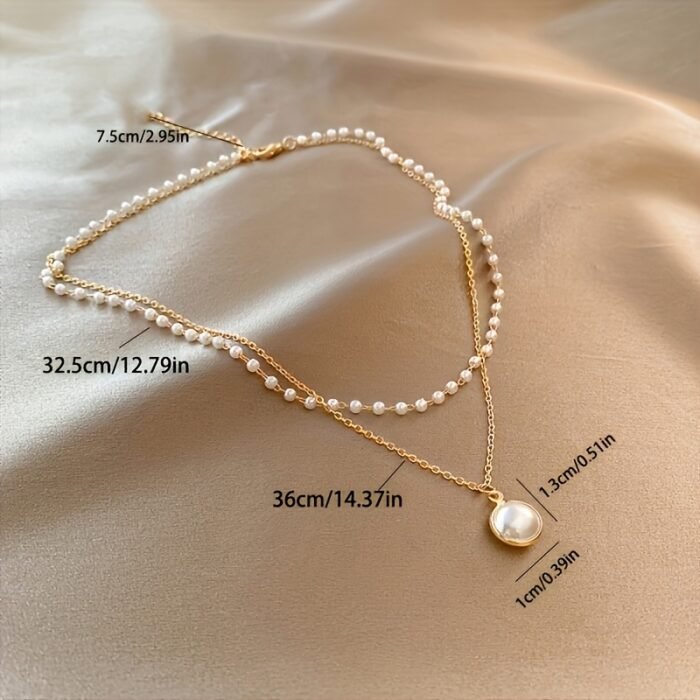 Elegant Double Layer Chain Necklace - Imitation Pearl Pendant, Iron Material, Versatile for Women, Daily & Party Wear, 1pc - Image 5