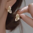 Pair of Elegant Golden-Tone Butterfly Stud Earrings with Sparkling Rhinestones & Pearl Centers - Luxurious Alloy Jewelry, Ideal Valentine's Day Gift for Her, Elegant Accessories|Butterfly Motif|Rhinestone Embellishments, Butterfly Earrings