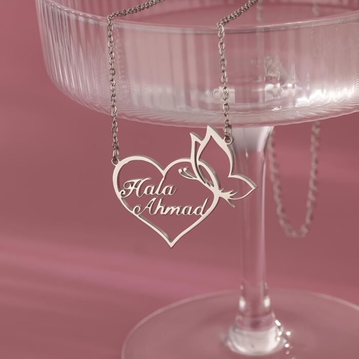 Customized 18K Golden Plated Stainless Steel Heart & Butterfly Necklace, Unisex Vintage Bohemian Style, Perfect for Daily Wear, Work, Dates, Gifts, Valentine's Day, Festivals, Parties - Image 7