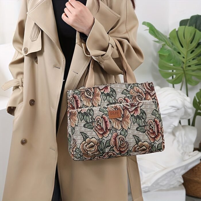 Women's Tote Bag New Product, Thickened Knitted Jacquard Fabric, Tote Bag, Work Portable Shopping Bag, Outing Storage Bag, Women's Bag, Retro, Large Capacity, Ethnic Style, Daily Use, Back-to- Season, Ramadan Festival, Square Bag, hand-carried bag, suitable for and office - Image 13