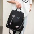 Ethnic-Inspired 3D Floral Embroidery Backpack for Women - Soft Nylon, Casual Style, Utility Pocket, Non, Black, Beige, Blue, Casual Travel Bag|Ethnic Embroidery Bag|Durable Zipper Closure, Backpack