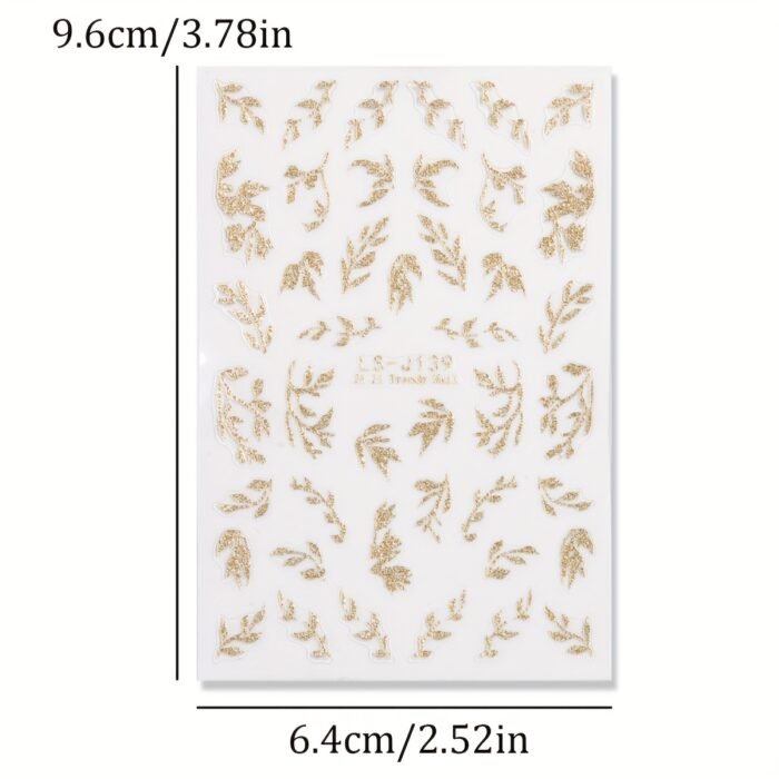 2pcs Golden Glitter Leaf Design Nail Stickers, Self-Adhesive Willow Leaf Pattern for DIY Salon, Women and 'S Nail Art Supplies LS-J - Image 7