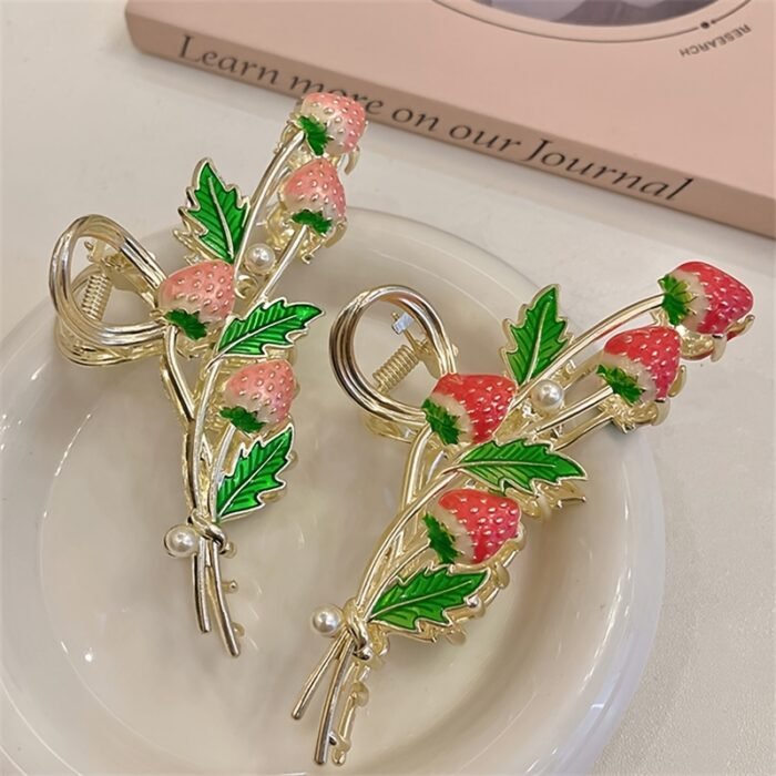 [1pc Strawberry Hair Claw] 1pc Trendy Strawberry Metal Hair Claw, Girl's Ponytail Large Hair Clip Accessories Headwear - Image 4