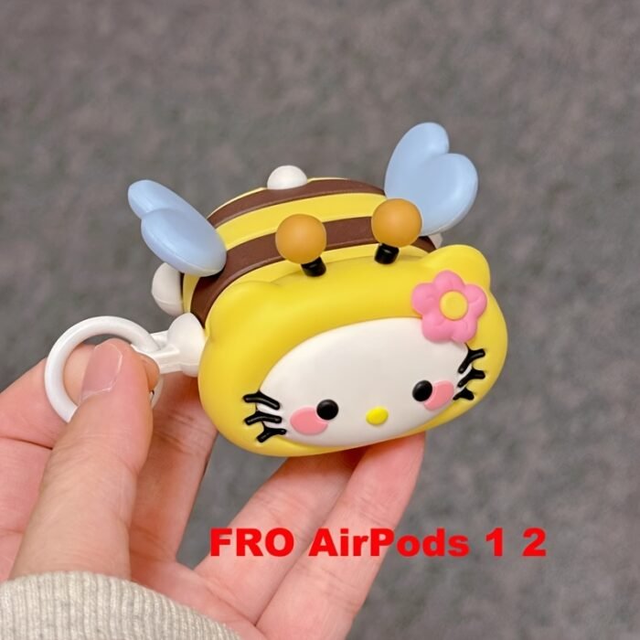 1pc Kitty Cat for AirPods 1/2/Pro/3/Pro2/4 Silicone Protective Case - Cute Bee Design, Soft Cover Earphones Not Included - Image 5