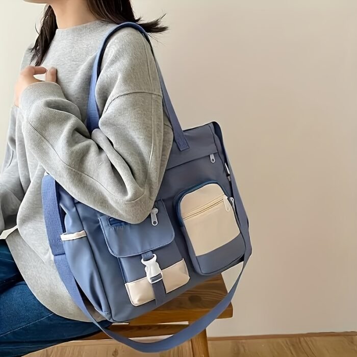 Women'S Black & Beige Two-Tone Adjustable Strap Tote Bag - Foldable, Zipper Closure, Removable Pouch, Polyester Lining, Machine Washable, Everyday Commute Bag|Foldable Tote Bag|Zippered Closure, Tote Bag - Image 9