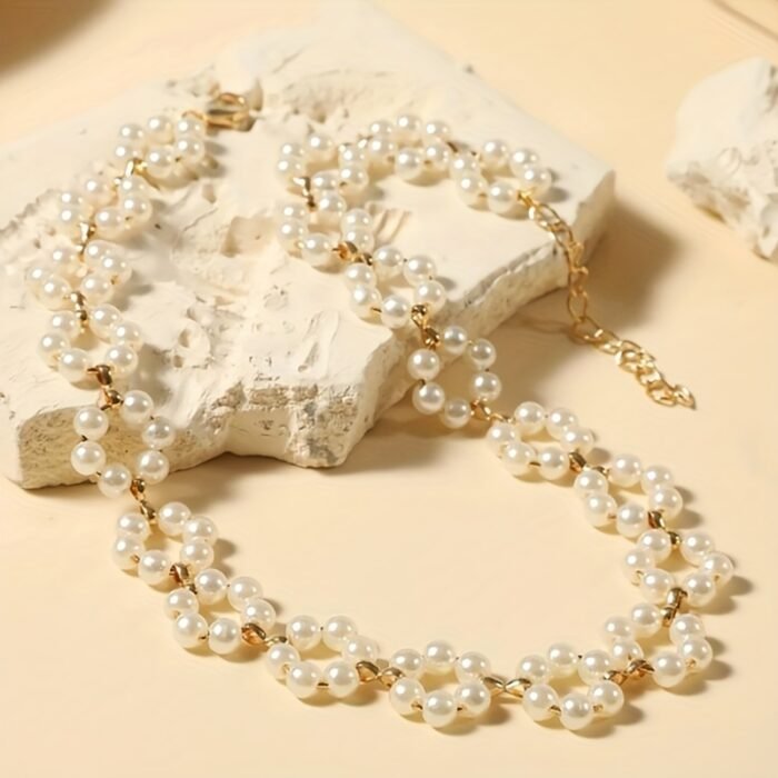 [Retro Minimalist Necklace] Golden-Tone Women's Retro Minimalist Necklace | JQ7221 Imitation Pearl Chain, Lightweight Elegant Clavicle Chain for Daily Wear & Parties | Timeless Versatile Jewelry Gift, Party Accessory, Casual Chic Accessory, Trendy Style, Delicate Craftsmanship, Fashion Lovers - Image 3