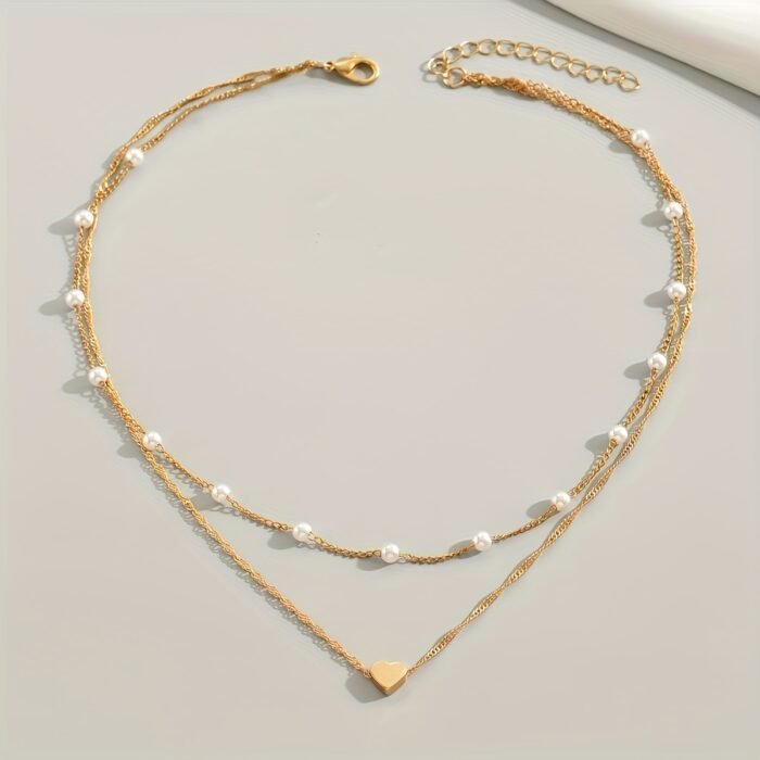 1pc Imitation Pearl Heart-Shaped Women's Necklace, Simple and Stylish Casual Attire, Valentine's Day Gift, Birthday Present - Image 4