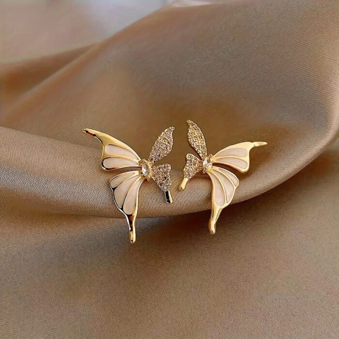 Elegant Butterfly Stud Earrings for Women - Stainless Steel Posts, Alloy with Rhinestone Accents, Perfect for Casual Attire - Image 2