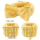 Solid Color Butterfly End Headband Wristband Set Women'S Wash Beauty Makeup Headband Wrist Flannel Hair Accessories Headwear Face Wash Headband Wrist Set Plush Elastic Headband Ladies Accessories Set