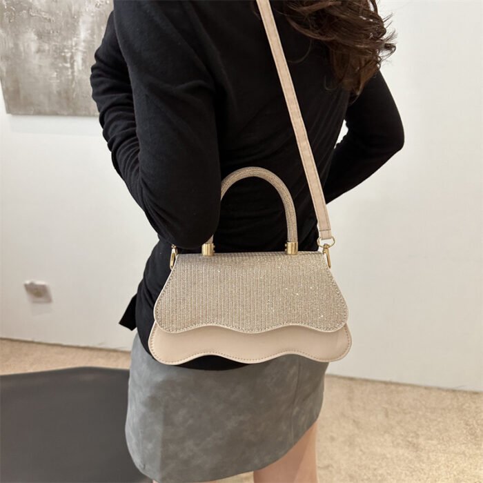 Women's Casual Crossbody Bag - Retro Glitter Synthetic Leather Small Square Purse with Adjustable Strap & Magnetic Closure, Khaki/Mixed/Black/Pink, Versatile for Everyday & Special Occasions, Crossbody Purse, Fashion Accessory, Chic Handbag, Durable Material, Compact Handbag, Stylish Women - Image 6