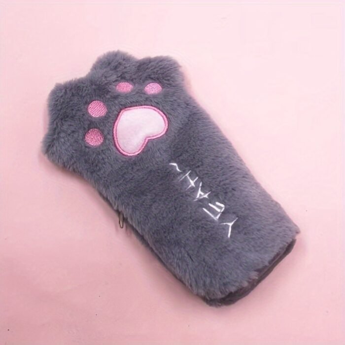 Cute Plush Cat Paw Pen Case, Large Capacity Korean Style Ins Fashion Stationery Pencil Pouch, Adorable Fluffy Pencil Holder for School and Office Supplies - Image 6