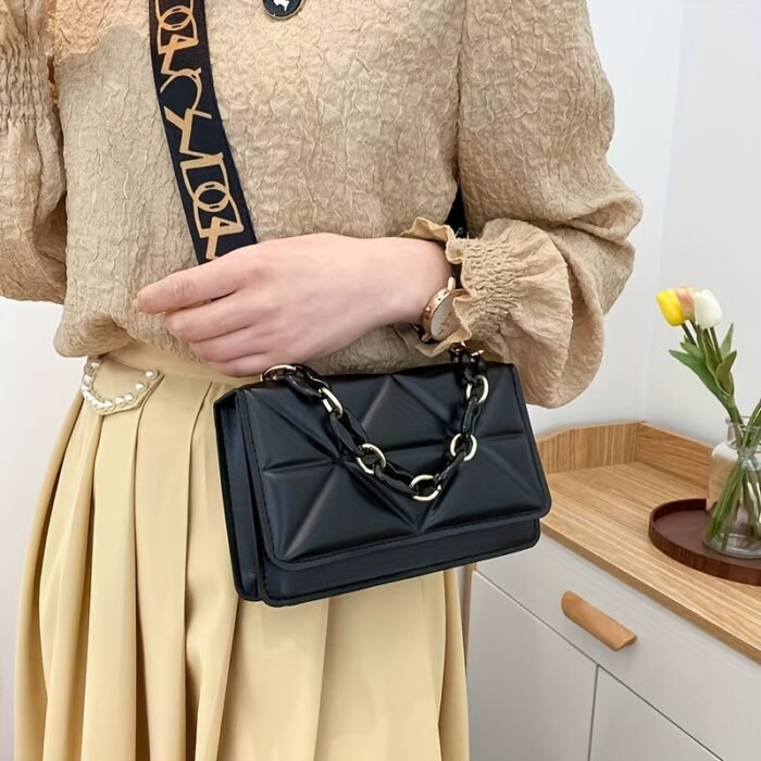 Women'S Quilted Crossbody Bag - Large Capacity Shoulder Purse with Golden-Tone Chain Strap, Elegant White Design for Daily Use, Work & Travel, Secure Buckle Closure, Stylish Accessory, Durable Construction - Image 14