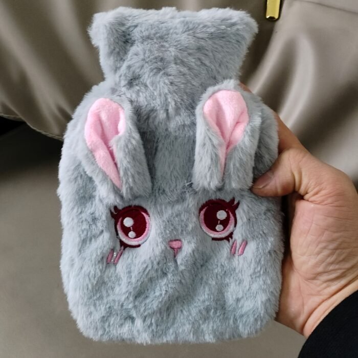 1pc Cute Bunny Plush Hot Water Bottle - Soft Pink & Gray Rabbit Ear Hand Warmer for Winter Comfort, Cozy Fleece Material, Adorable Design for Cold Weather - Image 6