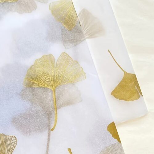 100 Sheets of Elegant Golden Ginkgo Leaf Design Tissue Paper, 50.8cm x 35.56cm Gift Wrapping Paper for Weddings, Valentine'S Day, Birthdays, Crafts, and Party Decorations - Ideal for Gift Bags and Party Favors, Gift Wrapping Paper | Elegant Gift Wrapping | Decorative Tissue Paper, Gift Wrapping Supplies