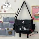 Harajuku style large capacity shoulder bag, retro workman's mail carrier bag, nylon crossbody bag for students with 4 badges included, fashionable bag suitable for men and women, perfect for back-to-school season