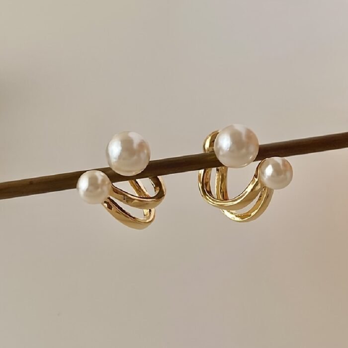 [Elegant Pearl Earrings] Golden-Tone Zinc Alloy Earrings, Elegant Faux Imitation Pearl Stud Earrings | Classic Round White Imitation Pearl, Minimalist Earrings, Versatile Jewelry for Casual Attire and Special Occasions, Seasonal Accessories - Image 9