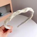 1pc Elegant Twisted Floral Headband with Faux Imitation Pearls - Sweet Style, Non-Slip, Green Ribbon & White Faux Pearl Design, Perfect for Daily Wear or Special Occasions, Daily Headband|Elegant Hair Accessory|Ribbon Headband