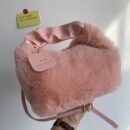 Women's Plush Faux Fur Crossbody Bag with Adjustable Strap & Zipper Closure - Sparkling Accents, Anti-Theft Design, Multiple Colors (Khaki/Light Gray/Beige/Pink) for Commuting & Casual Outings, Crossbody Purse, Winter Fashion Accessory, Soft Texture Purse